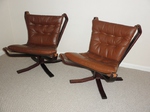 Pair of  Brown Leather Falcon Chairs