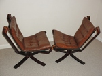 Pair of  Brown Leather Falcon Chairs