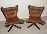 Pair of Brown Leather Falcon Chairs
