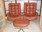Pair of Swedish Tan Leather Loungers with Ottoman 